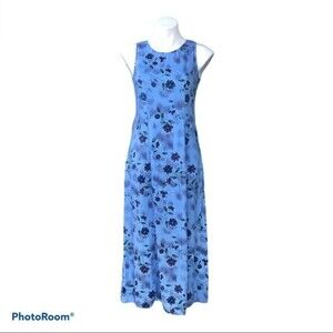 Basic Edition Blue Floral Print Sleeveless Dress